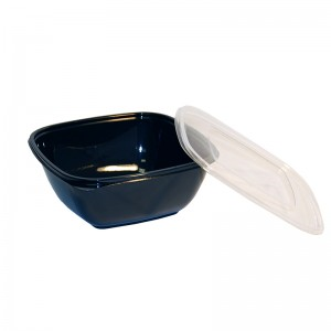 Bowl, Plastic, 8oz, Square Black w/ Clear Lid PET