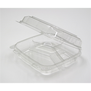 Container Plastic Hinged, 8" 3-Comp, PS