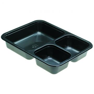 Tray Plastic 24.5oz Rectangle 3-Comp Black CPET