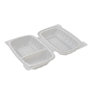 Container Plastic Hinged 9x6x3" White 2-Comp MFPP