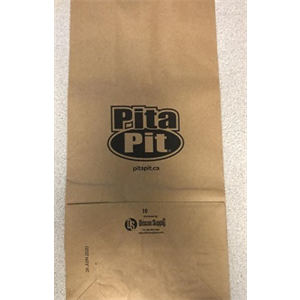 Bag Paper Kraft 10 lb, 6.5"x3-15/16"x13-3/8" "PITA PIT" 1C V2