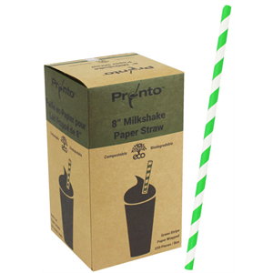 Straw Paper 8" Milkshake Green Stripe Wrapped, 8x250