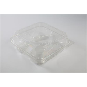 Container Plastic Hinged 8x8x2.8- 3Comp Clear, Bottlebox