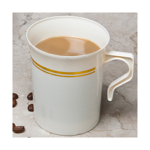 Cup Plastic Coffee Mug 8oz White & Gold