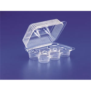 Container Plastic Hinged, 6 Cup-Cakes PET