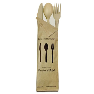 Cutkery Kit Corn & Bamboo Fiber  6" w/Kraft Bag