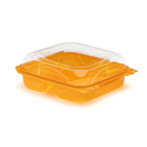 Container Plastic Hinged 8x8" 3-Comp Tangerine, Bottlebox