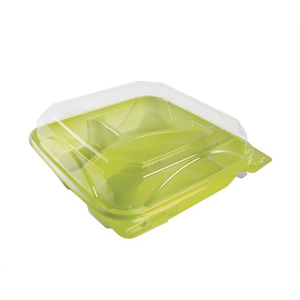 Container Plastic Hinged 9x9" 3-Comp Lime Green, Bottlebox