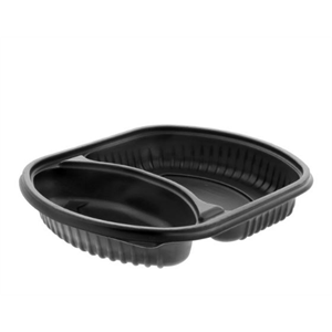 Tray Plastic Black 2-Comp 31oz RECT Base MIRCOWAVE 9.4'' x 8'' x 1.5'', PP