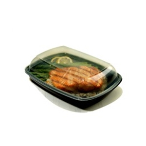 Lid Plas, Clr Dome 2 comp for 22oz Rect.Trays PP