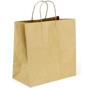 Bag Paper Handle Twisted 13"x 8"x13", Kraft 100gsm Tamper Evident