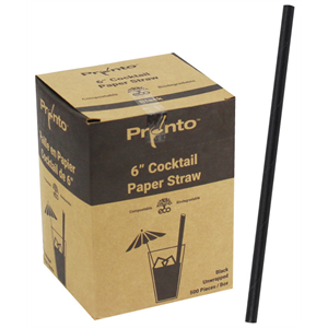 Straw Paper 5.75" Cocktail Black Unwrapped, 4x500