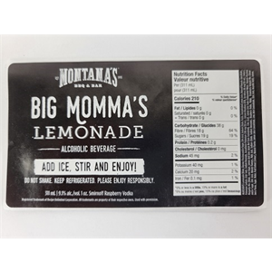 Montana's "Big Momma's Lemonade" Label  5"x 2.5'' Semi Gloss V2