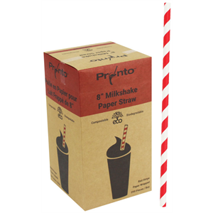 Straw Paper 8" Milkshake Red Stripe Wrapped, 8x250