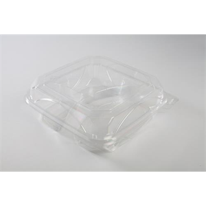 Container Plastic Hinged 9x9 3-Comp Clear, Bottlebox
