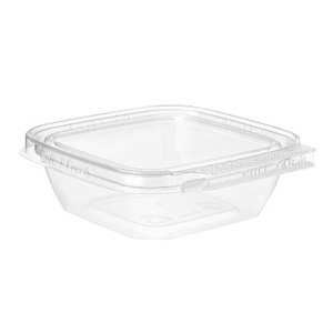 Container Plastic Hinged 8oz Clear Squareware PET