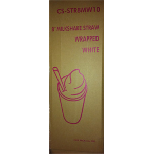 Straw 8" Milkshake Wrapped White 10x500