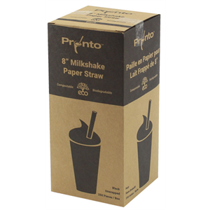 Straw Paper 8" Milkshake Black Unwrapped 8x250