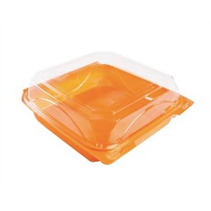 Container Plastic Hinged 8x8"  Tangerine, Bottlebox
