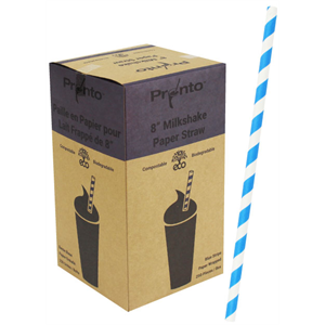 Straw Paper 8" Milkshake Blue Stripe Wrapped, 8x250