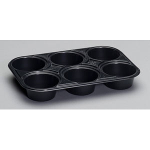 Tray Plas Muffin 6 cav CPET Dual Ovenable Black 2x125